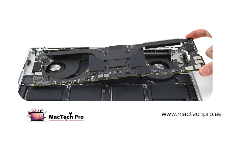 Component-level MacBook Pro 16″ M4 Pro logic board repair in Dubai
