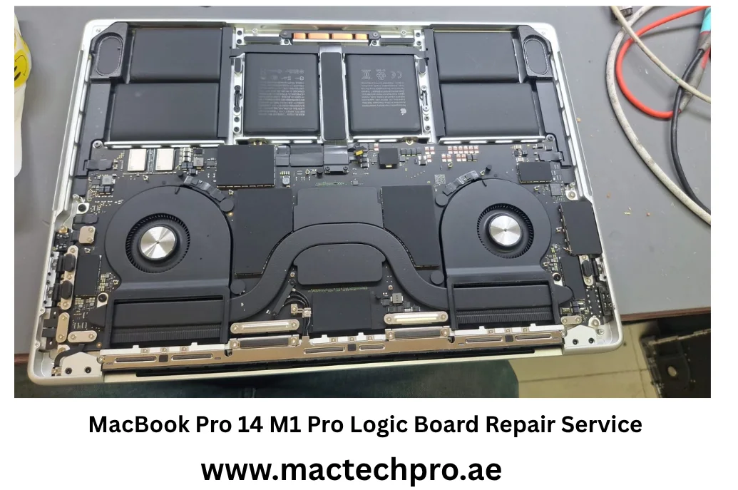 Board-level precision cleaning and micro-soldering on the MacBook Pro 14-inch M1 Pro power section at MacTech Pro Dubai